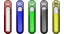 Five tall Widgets with tubes displaying different colors of fluid at varying levels